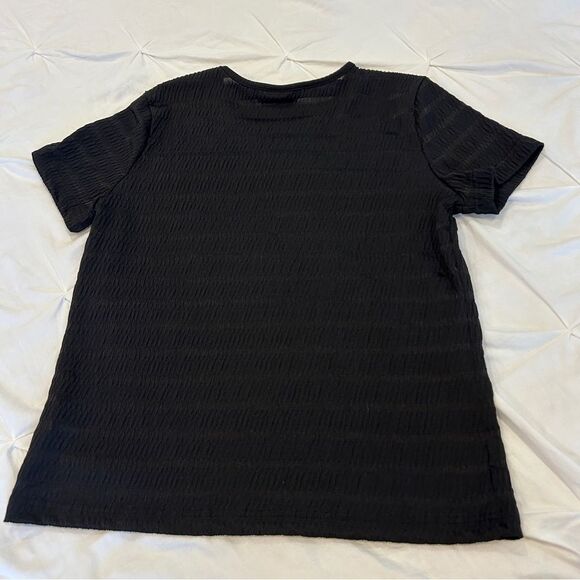Jaclyn Smith Women's Black Textured Crew Neck Short Sleeves Blouse Tops Size L/G - Picture 4 of 8
